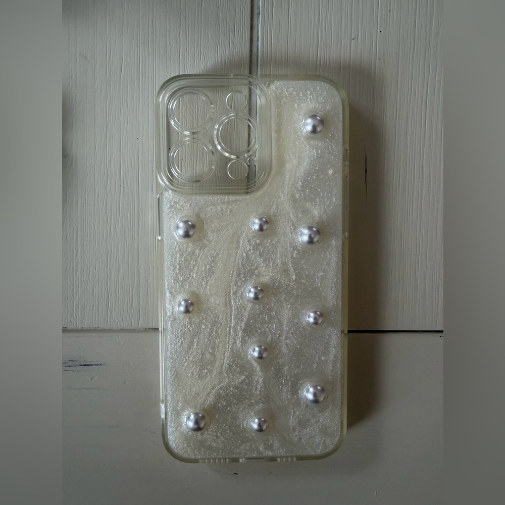 iPhone 15 Pro Max Pearl-Studded Clear Phone Case